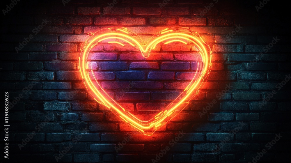 Neon heart glowing brightly on a textured brick wall in urban street art style valentine day Neon heart glowing brightly on a textured brick wall in urban street art style valentine day