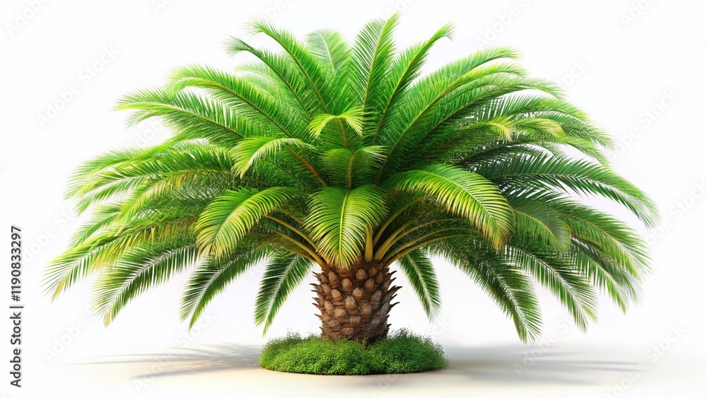 Fototapeta premium Lush Green Date Palm Tree Isolated on White Background - Stock Photo