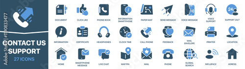 Contact us and support colored signed icon collection. Location, address, phone, mail icons. UI icon set. Colored icons pack. Vector illustration EPS10