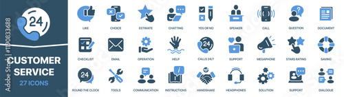 Customer service colored signed icon collection. Support, call, rating, chatting icons. UI icon set. Colored icons pack. Vector illustration EPS10