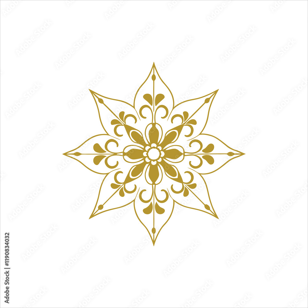 A vector illustration of a mandala silhouette with a white background. The mandala has a circular pattern with multiple layers of interlocking geometric shapes, including triangles, squares, and circl A vector illustration of a mandala silhouette with a white background. The mandala has a circular pattern with multiple layers of interlocking geometric shapes, including triangles, squares, and circl