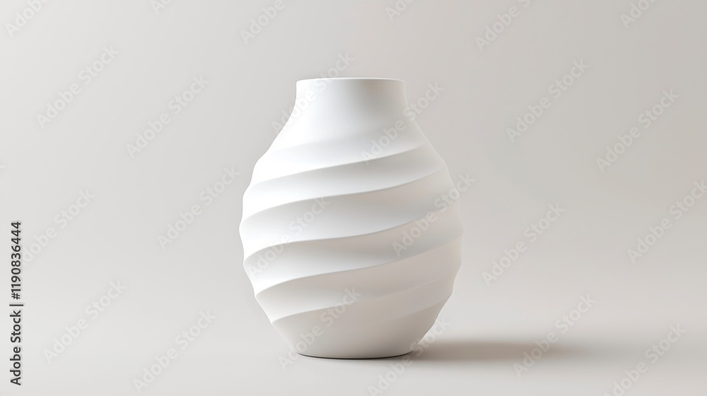 Modern 3D Render of a Minimalist White Ceramic Vase with Elegant Swirl Pattern on a Soft Neutral Background Modern 3D Render of a Minimalist White Ceramic Vase with Elegant Swirl Pattern on a Soft Neutral Background