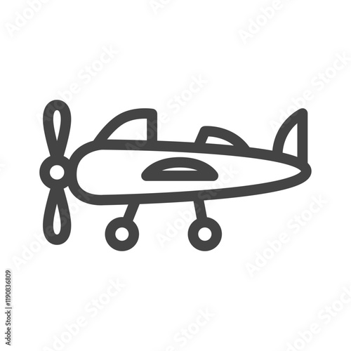 線画乗り物関連の単品アイコン　プロペラ機