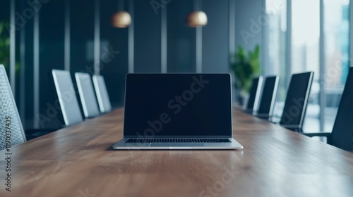 Wallpaper Mural Modern Boardroom Setup Featuring Sleek Table and Laptop for Corporate Meetings and Professional Discussions in a Contemporary Office Environment Torontodigital.ca