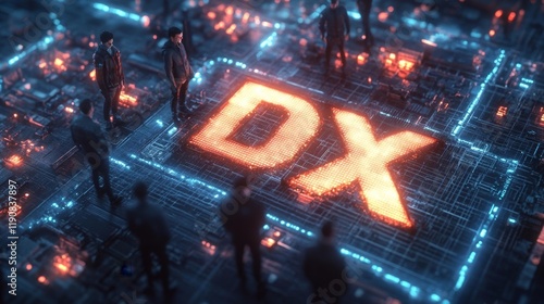 Futuristic DX Logo on Cyberpunk Grid. Generative AI