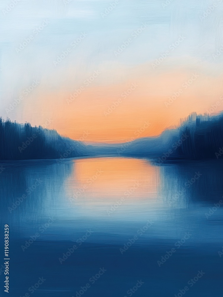 Fototapeta premium Abstract oil painting of a sunrise with soft landscape, dreamy light and hues