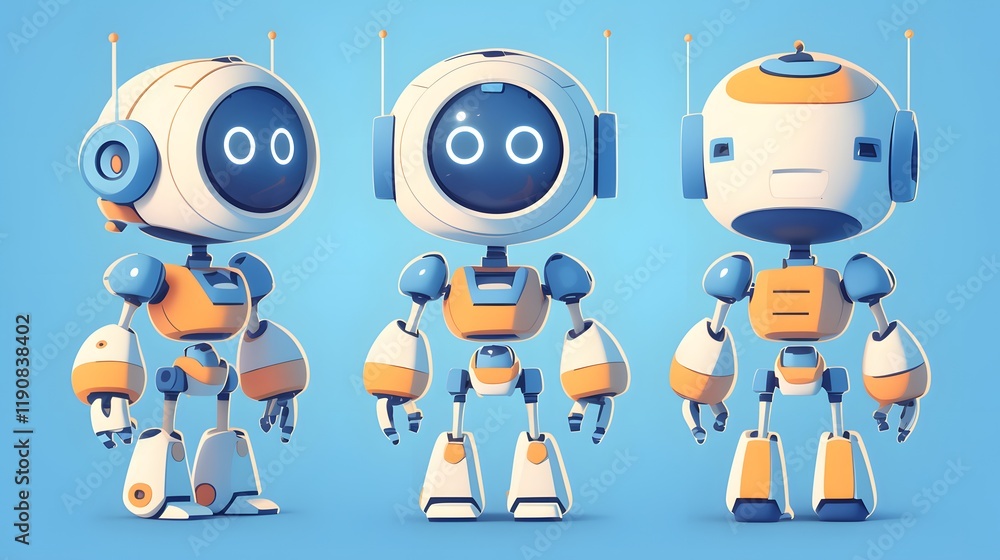 Fototapeta premium A cheerful robot character design in a cartoonish style, exuding charm and friendliness.