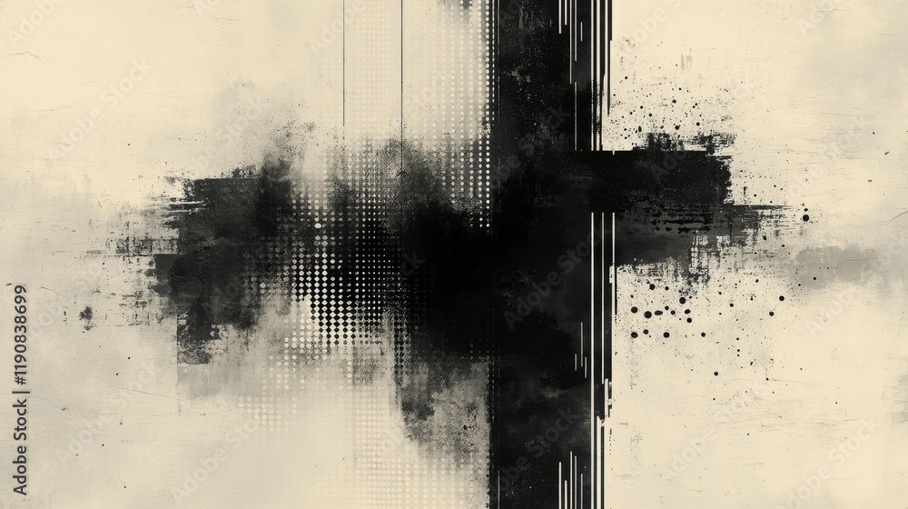 Abstract Grunge Design with Monochrome Patterns. Generative AI Abstract Grunge Design with Monochrome Patterns. Generative AI