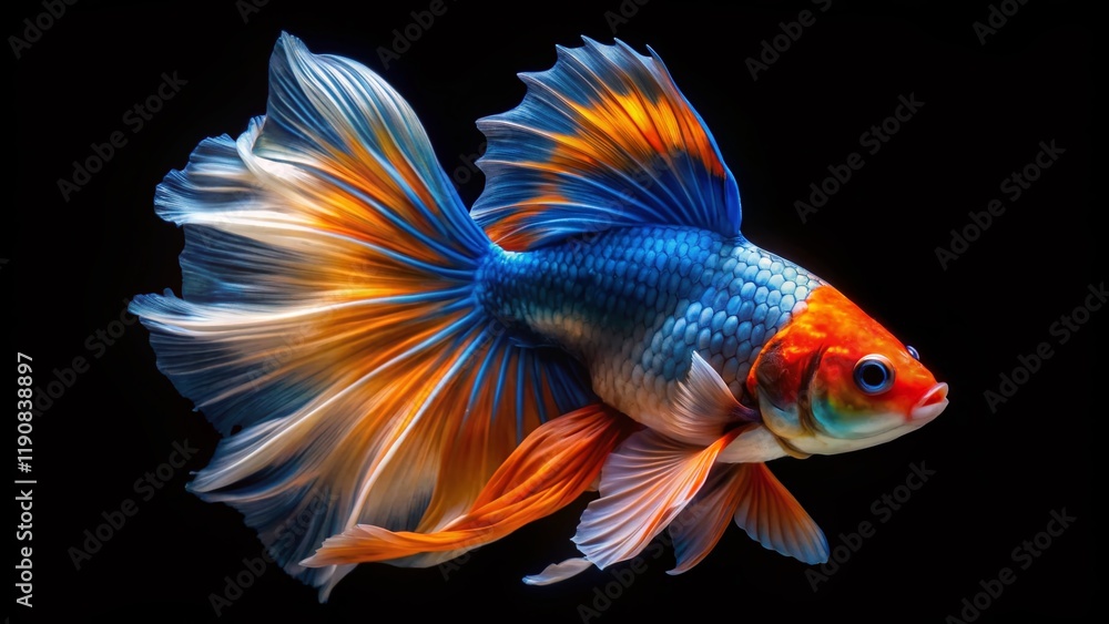 Fototapeta premium Vibrant Goldfish in Black: Stunning Aquatic Close-up Stock Photo