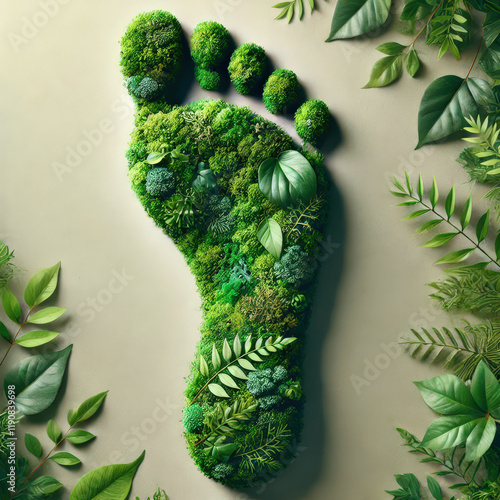 Menschlicher Fußabdruck aus Pflanzen und Moos