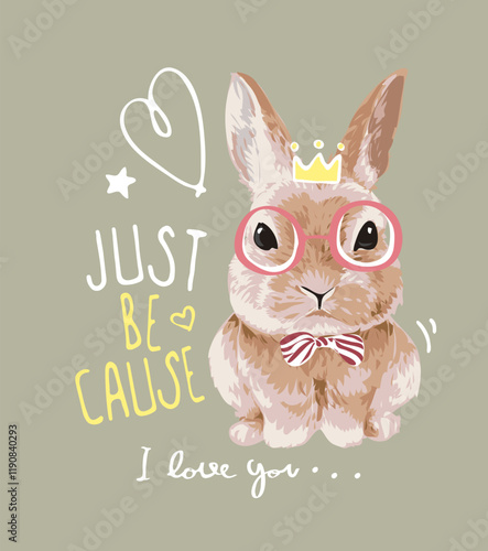 i love you calligraphy slogan with little bunny in glasses vector illustration