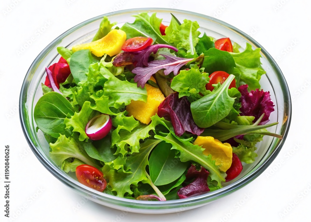 Vibrant Mixed Green Salad in Glass Bowl - Top View Vibrant Mixed Green Salad in Glass Bowl - Top View