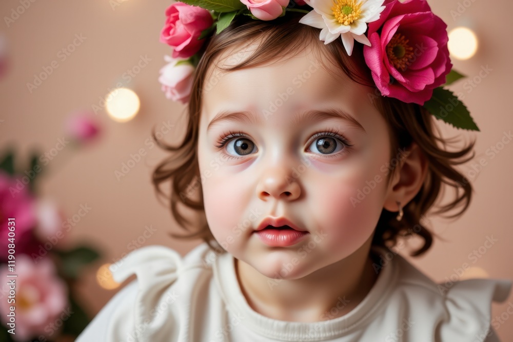 Adorable Toddler Girl with Flower Crown Close Up Portrait Child Sweet Cute Adorable Toddler Girl with Flower Crown Close Up Portrait Child Sweet Cute