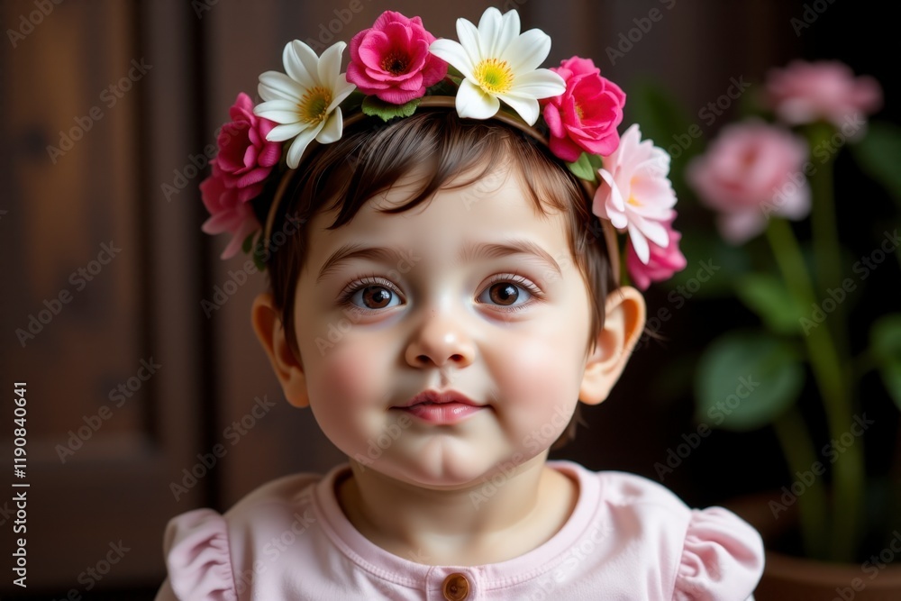Adorable Toddler Girl with Flower Crown Portrait Cute Baby Adorable Toddler Girl with Flower Crown Portrait Cute Baby