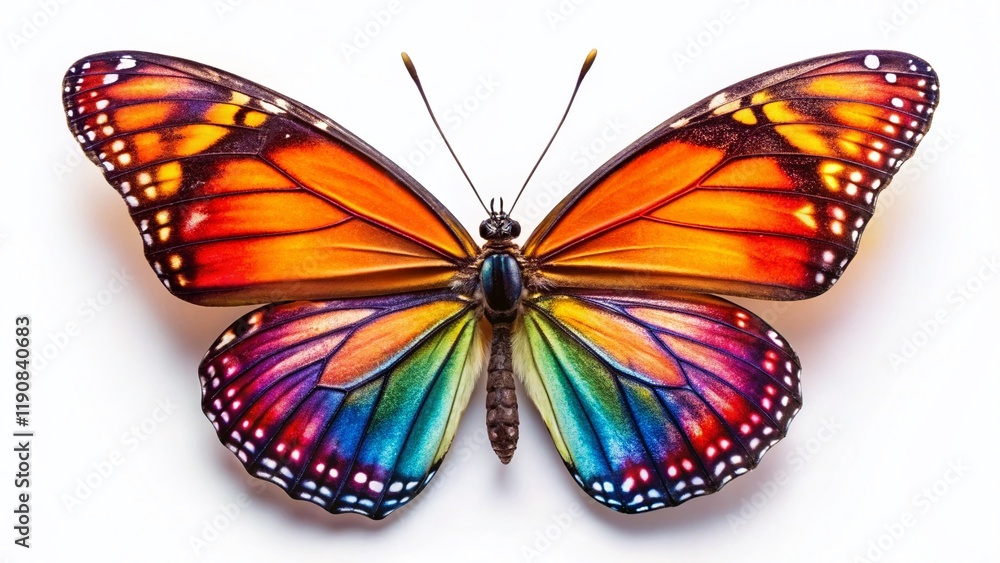 Obraz premium Vibrant Monarch Butterfly Isolated on White Background - High-Resolution Stock Photo
