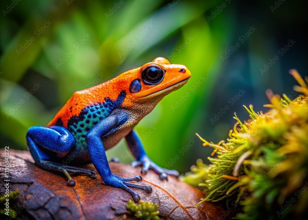 Obraz premium Vibrant Orange & Blue Poison Dart Frog in Peruvian Amazon Rainforest