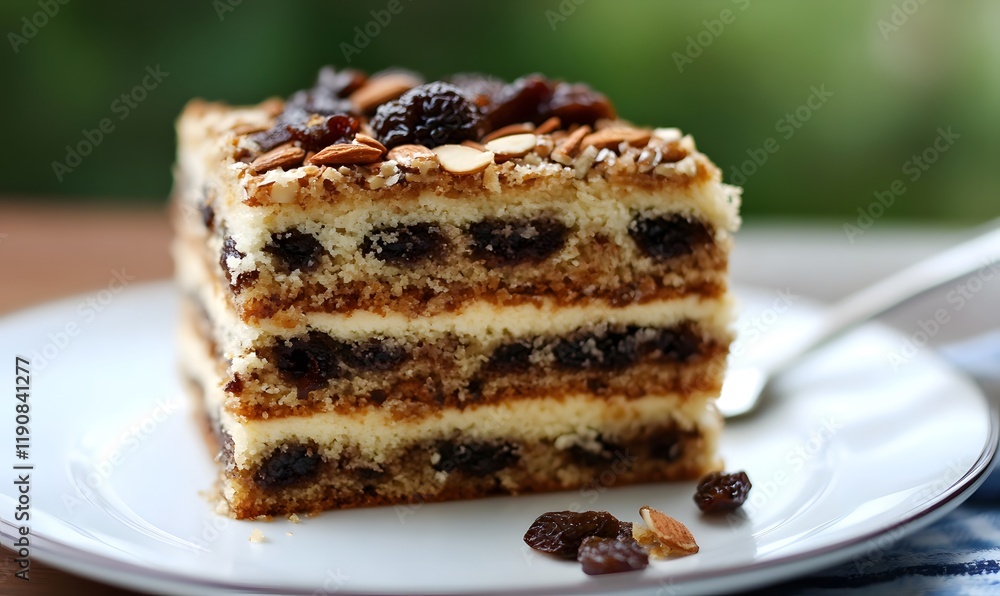 Layered almond and prune cake, Generative AI Layered almond and prune cake, Generative AI