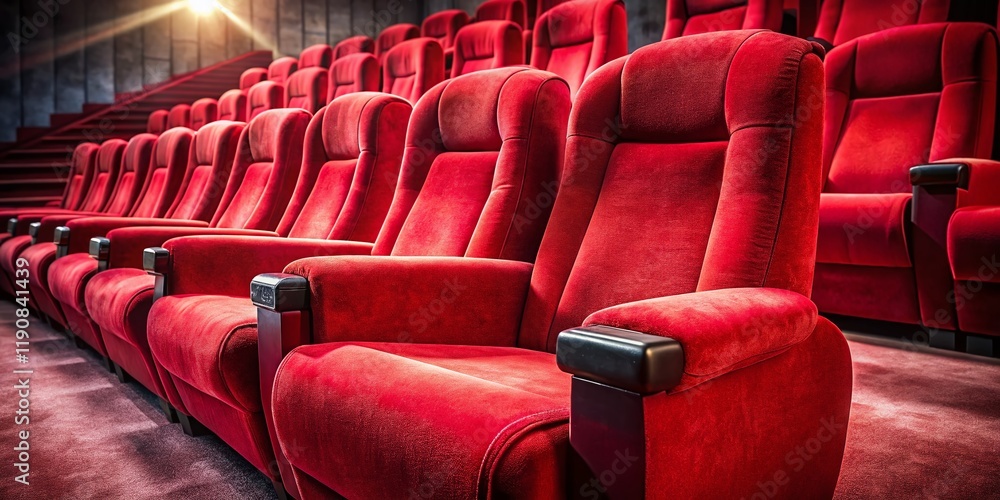 Obraz premium Luxurious Red Cinema Seating: Comfortable Movie Theater Chairs