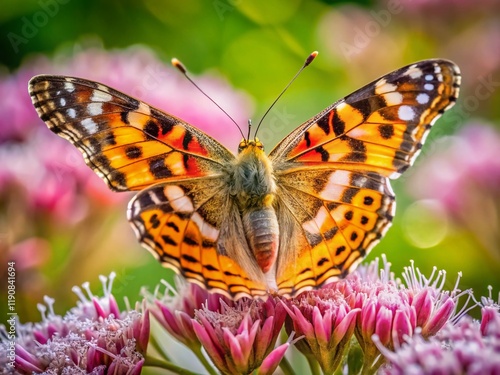 Wallpaper Mural Vibrant Painted Lady Butterfly on Flower, Close-Up Macro Photography Torontodigital.ca