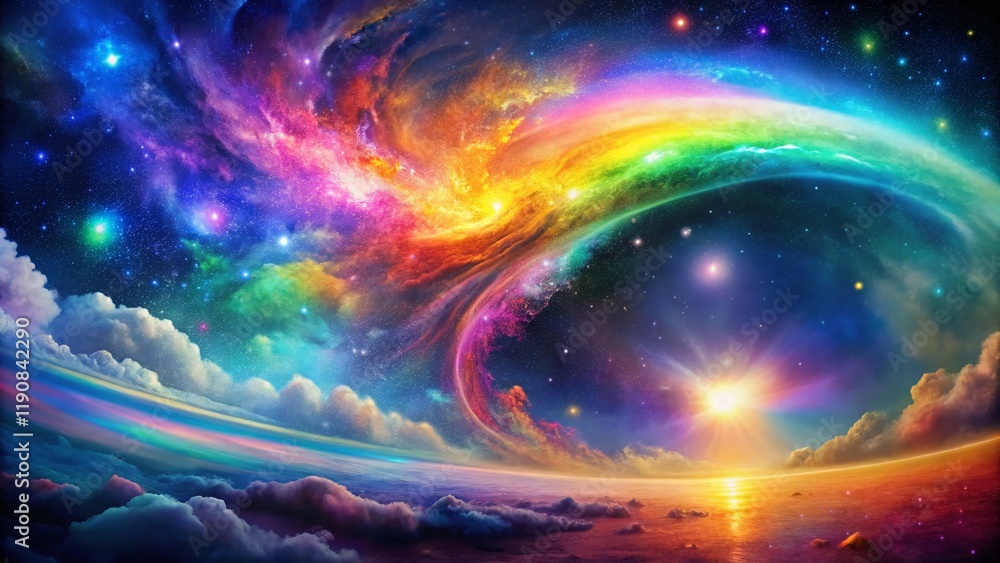 Fototapeta premium Vibrant Pride Month Galaxy: Colorful Surreal Space Background for Text Overlay