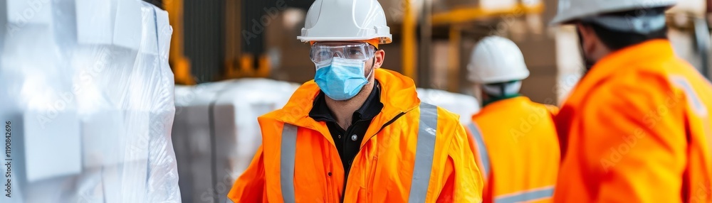 Workers safely loading hazardous goods for international transport Workers safely loading hazardous goods for international transport