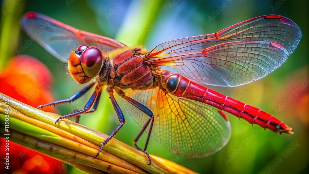 Vibrant Red Dragonfly Closeup - Detailed Insect Macro Photography Vibrant Red Dragonfly Closeup - Detailed Insect Macro Photography