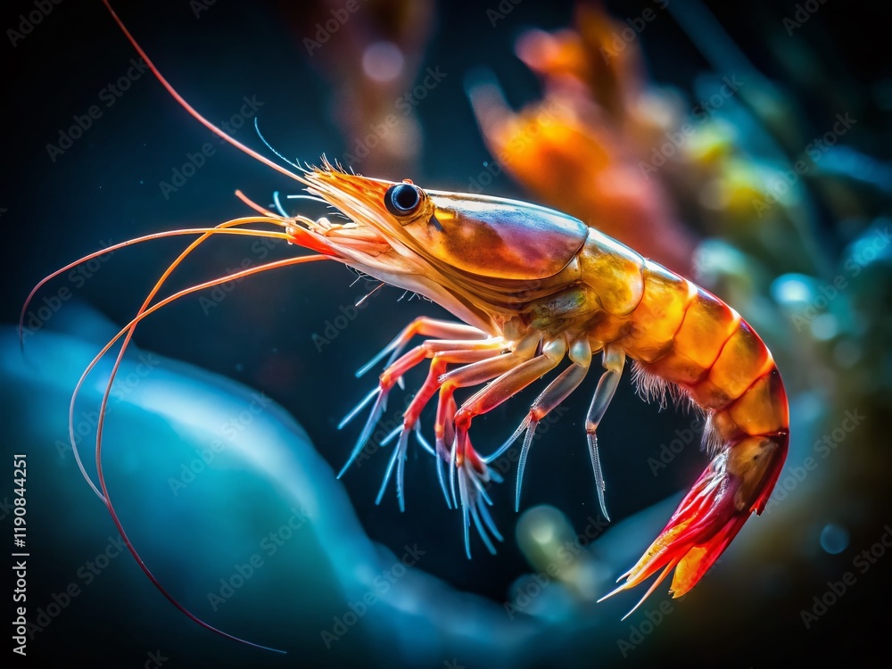 Vibrant Shrimp in Mid-Air: Macro Photography Stock Photo Vibrant Shrimp in Mid-Air: Macro Photography Stock Photo
