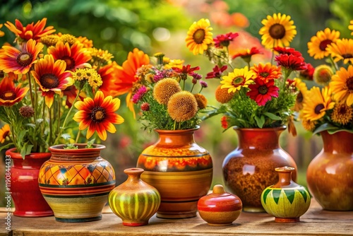 Wallpaper Mural Vibrant Southwest Flowers in Hand-Painted Pottery Vases - Stock Photo Torontodigital.ca