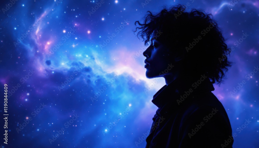 Thoughtful Silhouette of a Person in a Cosmic Setting Thoughtful Silhouette of a Person in a Cosmic Setting