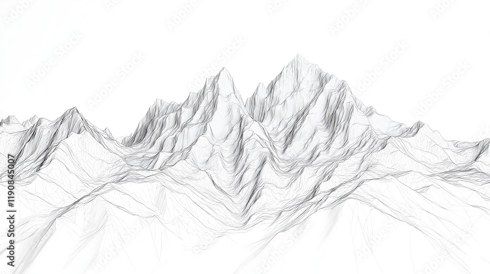 Fototapeta premium Majestic Peaks: A mesmerizing mountain range, rendered in an artistic sketch, invites the viewer to lose themselves in the rugged beauty and vastness of nature.