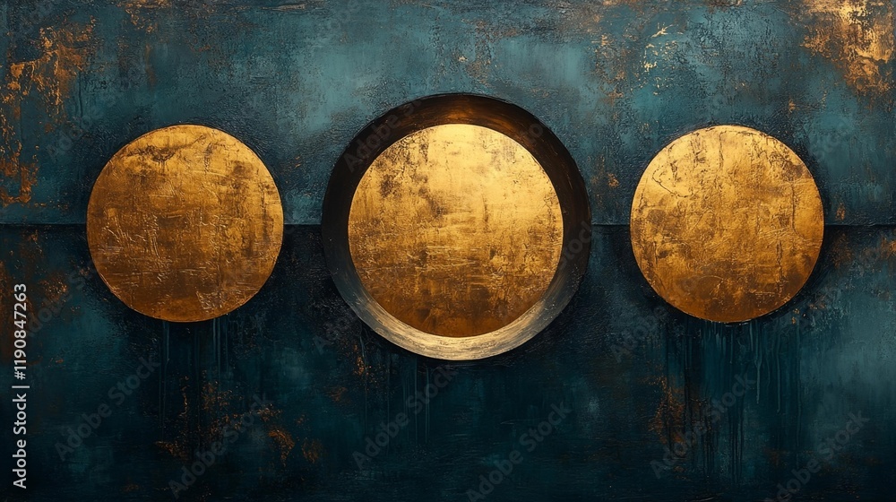 Naklejka premium Abstract composition with metallic gold and teal. Generative AI