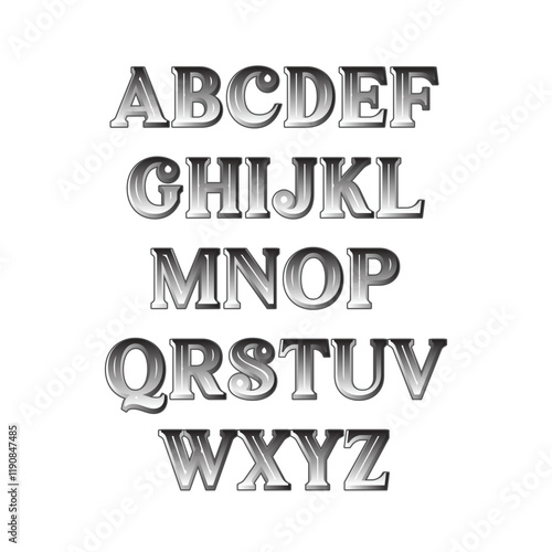 Classic 3D Alphabet Designs with silver color