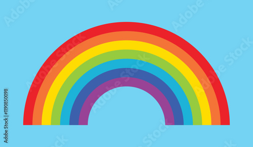 Rainbow vector illustration flat color palette set of seven colors on blue background. Rainbow icon. Flat style. Vector icon.	