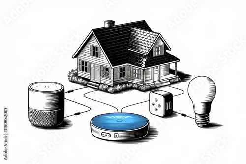 Smart Home Technology Illustration Showing Connected Devices photo