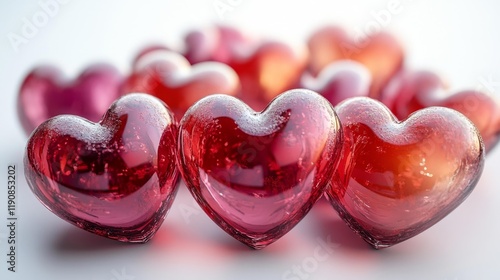 Shiny Red and Pink Glass Hearts. Generative AI photo