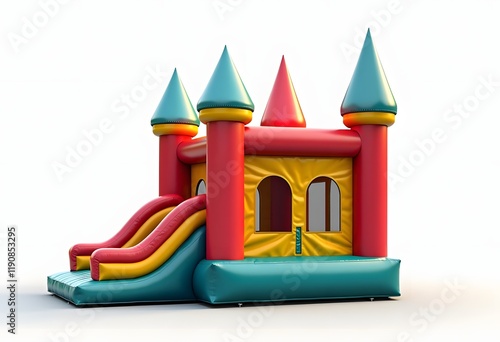 Vector cartoon illustration of bouncy castle on playground. inflatable games for childrens in the park
