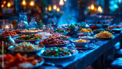 Wallpaper Mural Lavish Banquet: A Blue-Hued Culinary Masterpiece Torontodigital.ca