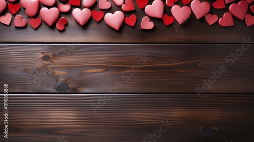 Romantic Red Hearts on Dark Wooden Background for Love and Valentine’s Day Celebrations and Decorations Ideas Inspiration