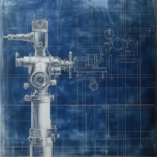 blueprint drawing combined with picture of equpment photo