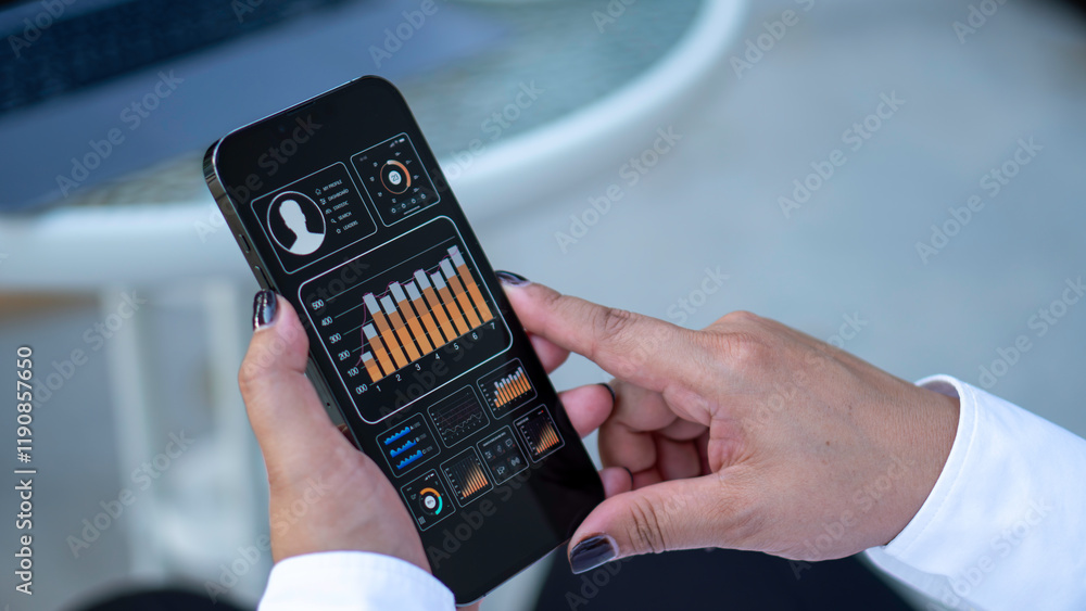 Employees Work Information, dashboard with graphs and charts. Concept of data management system, business intelligence, data statistics, performance analysis, key performance indicators (KPI)