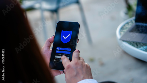 Obraz na płótnie Phone password lock for mobile cyber security or login verification passcode in online bank app. phone with a password to access a smartphone, security threats online, and fraud. w salonie