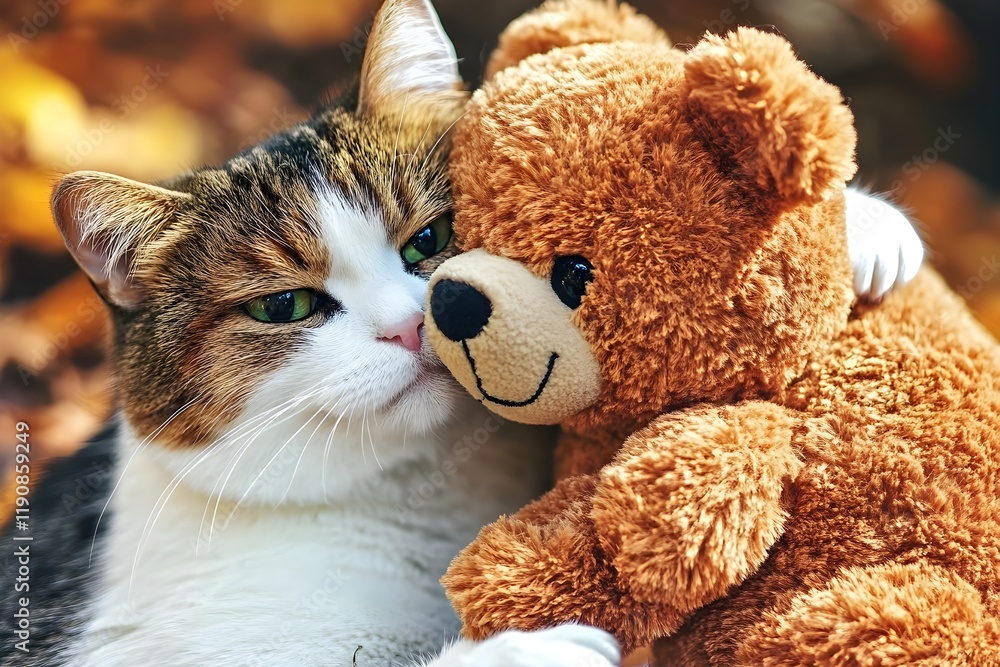 Fototapeta premium A cat and a teddy bear