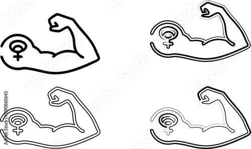 Muscular arm flexing, WiFi symbol tattoo, minimalist line drawing, black and white illustration, simple icon design, technology and strength concept, bicep silhouette, wireless connectivity, modern fi