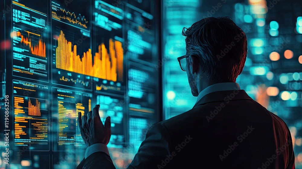 A Businessman Analyzes Market Trends and Data to Formulate Long-term Investment Strategies for Business Expansion and Profit Maximization. A Businessman Analyzes Market Trends and Data to Formulate Long-term Investment Strategies for Business Expansion and Profit Maximization.