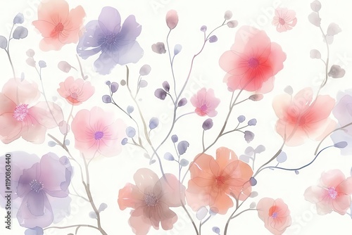 Wallpaper Mural Soft watercolor floral pattern with delicate blooms in pastel shades. Torontodigital.ca