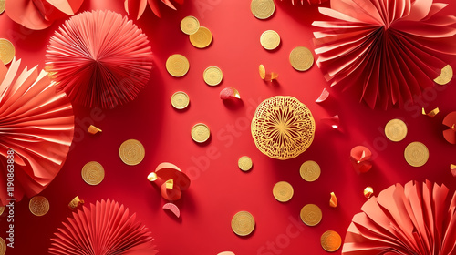 An advertisement layout for Chinese New Year with an elegant red