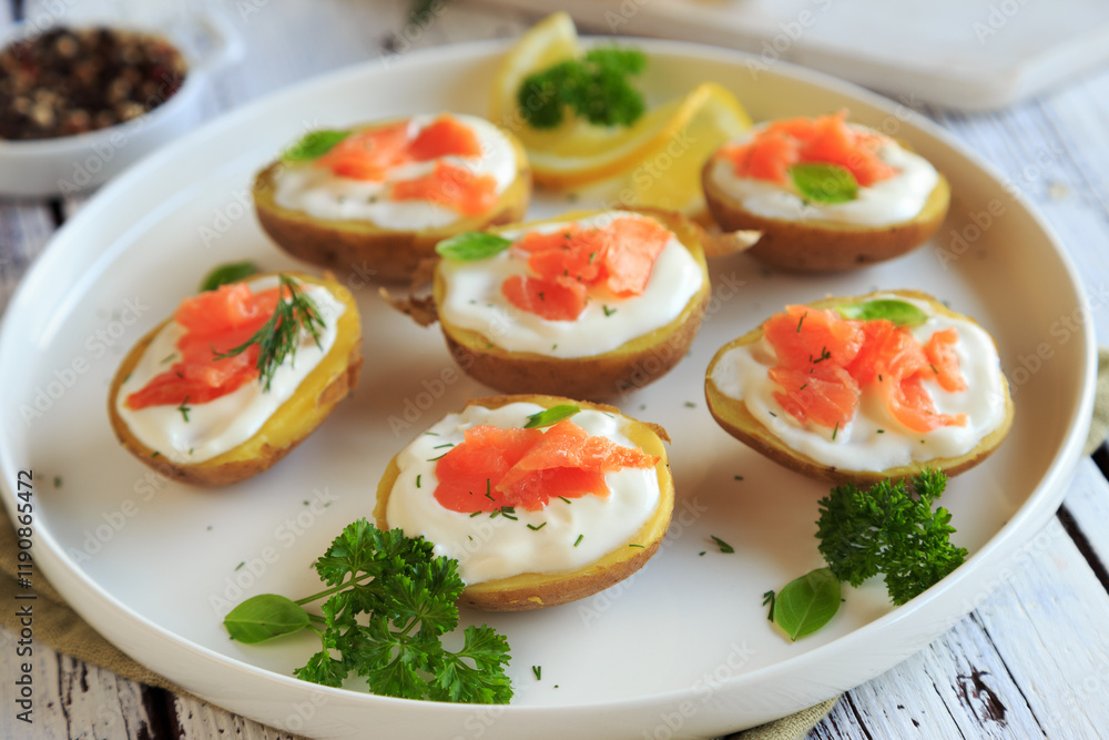 Lachs und Kartoffeln in Dill-Sahnesoße Lachs und Kartoffeln in Dill-Sahnesoße