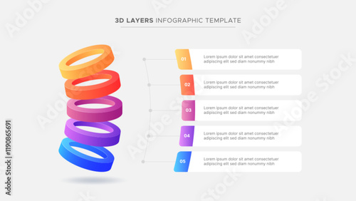 3D Circular Rings Five Layers Business Infographic Modern Design Template