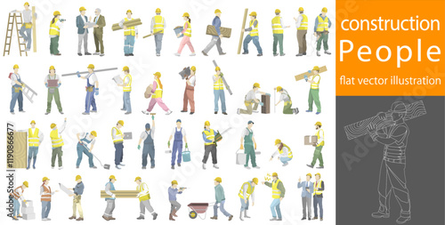 Flat vector illustration collection construction site workers