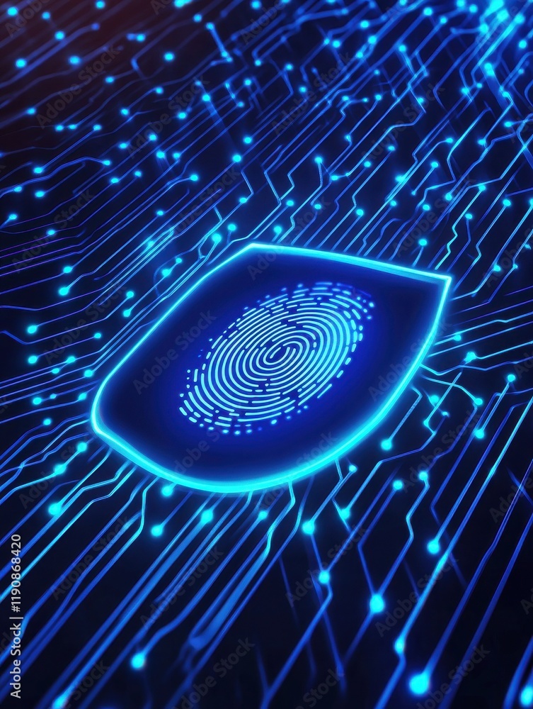 Cyber security. Online information protect, internet digital technology background. Save data, fingerprint on shield recent vector concept Cyber security. Online information protect, internet digital technology background. Save data, fingerprint on shield recent vector concept